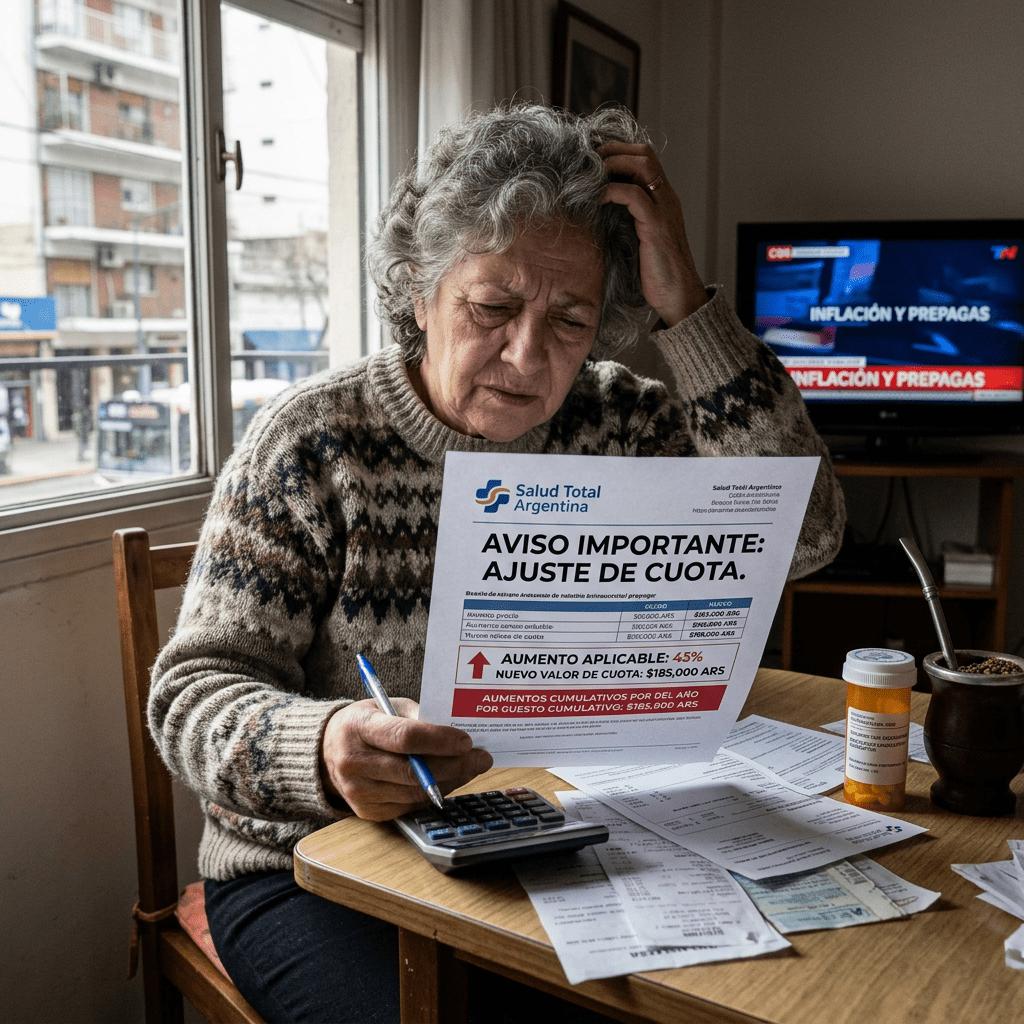 Elderly woman holding a healthcare notice about fee increase while using calculator